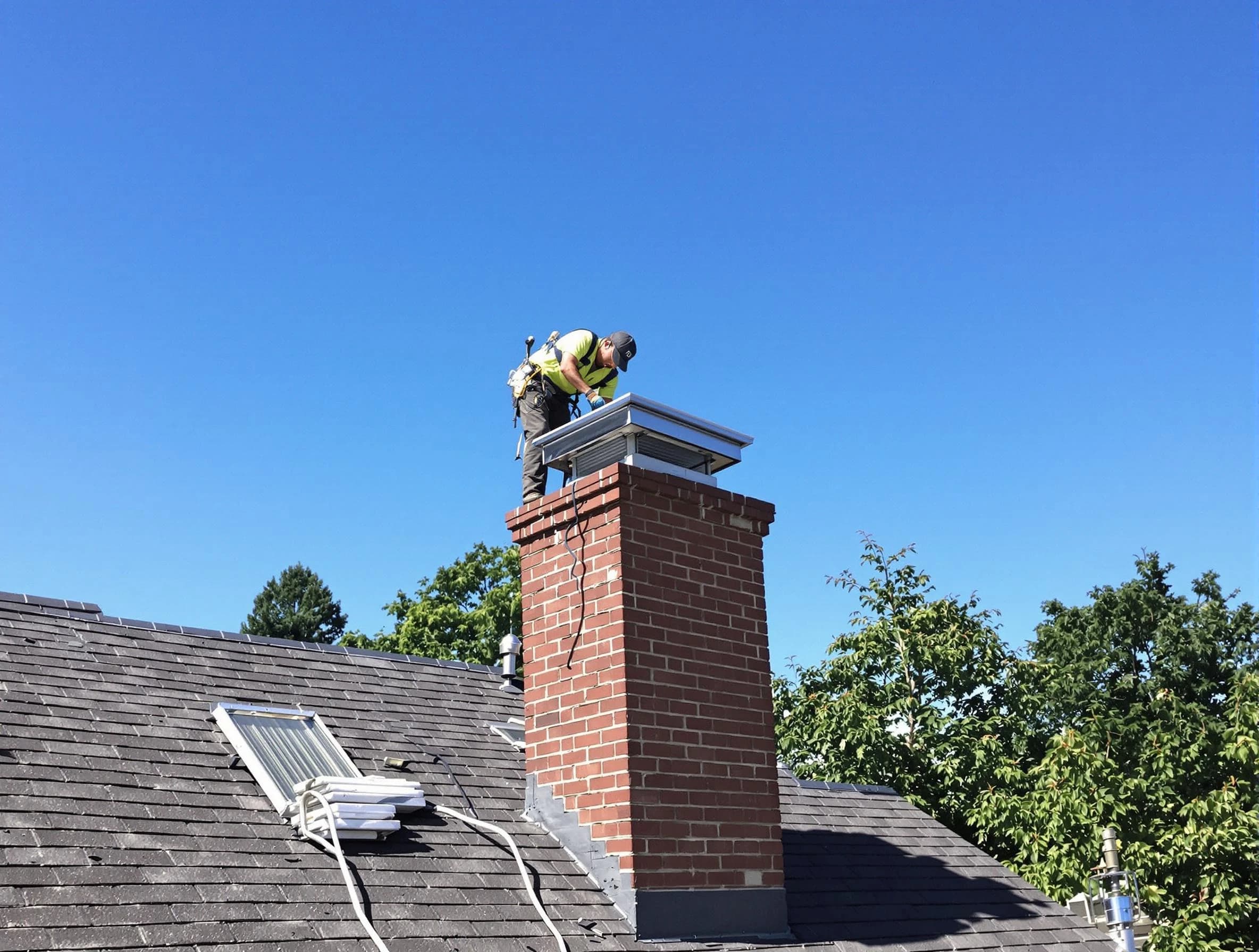 Murray Chimney Sweep technician measuring a chimney cap in Murray, UT