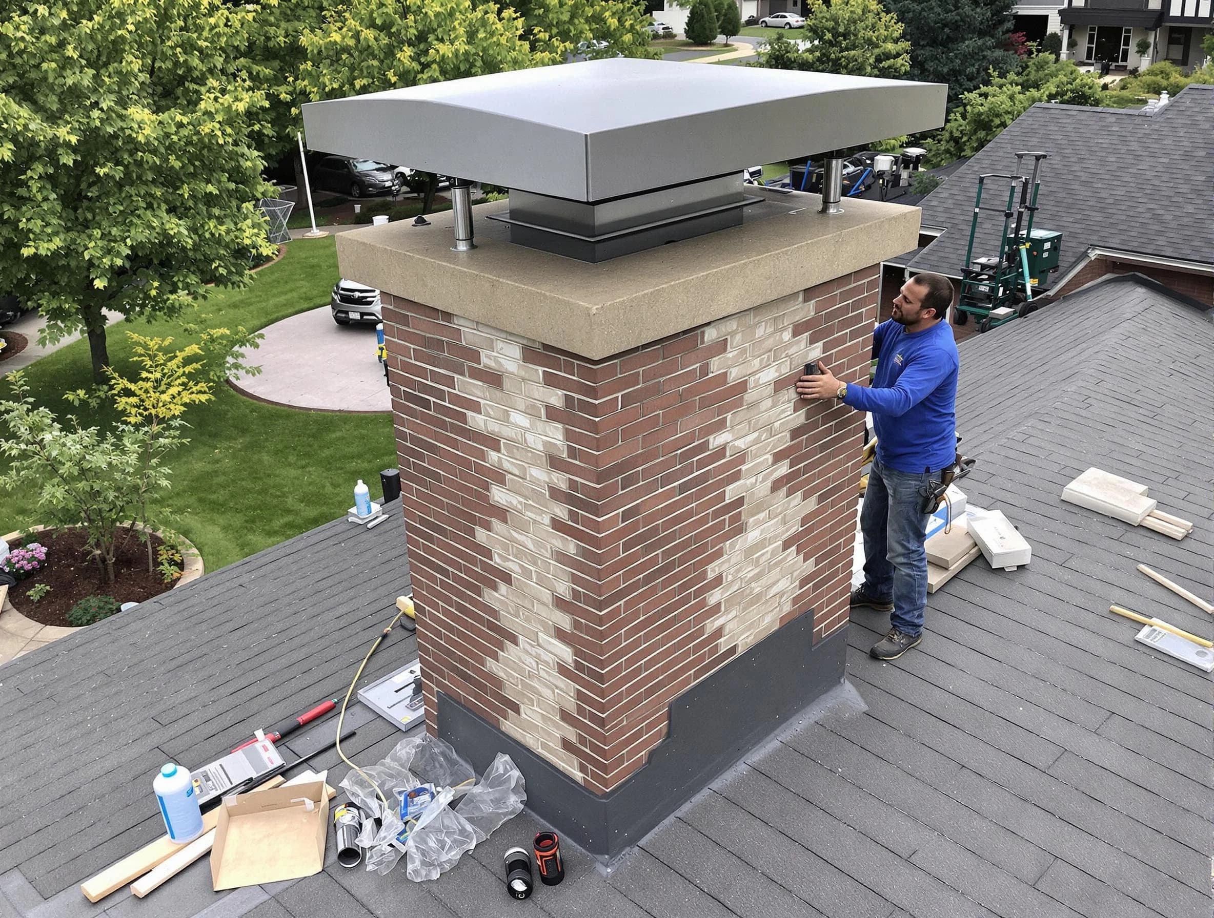 Murray Chimney Sweep team working on a custom chimney remodel in Murray, UT