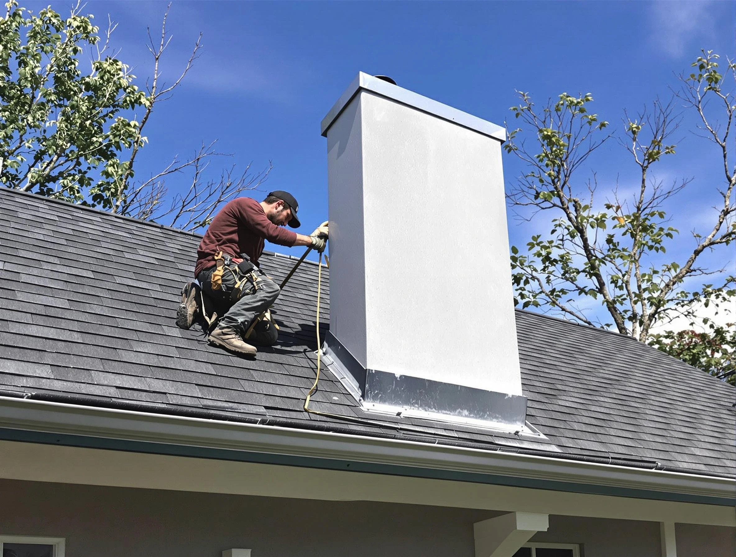 Murray Chimney Sweep team member finishing chimney construction in Murray, UT