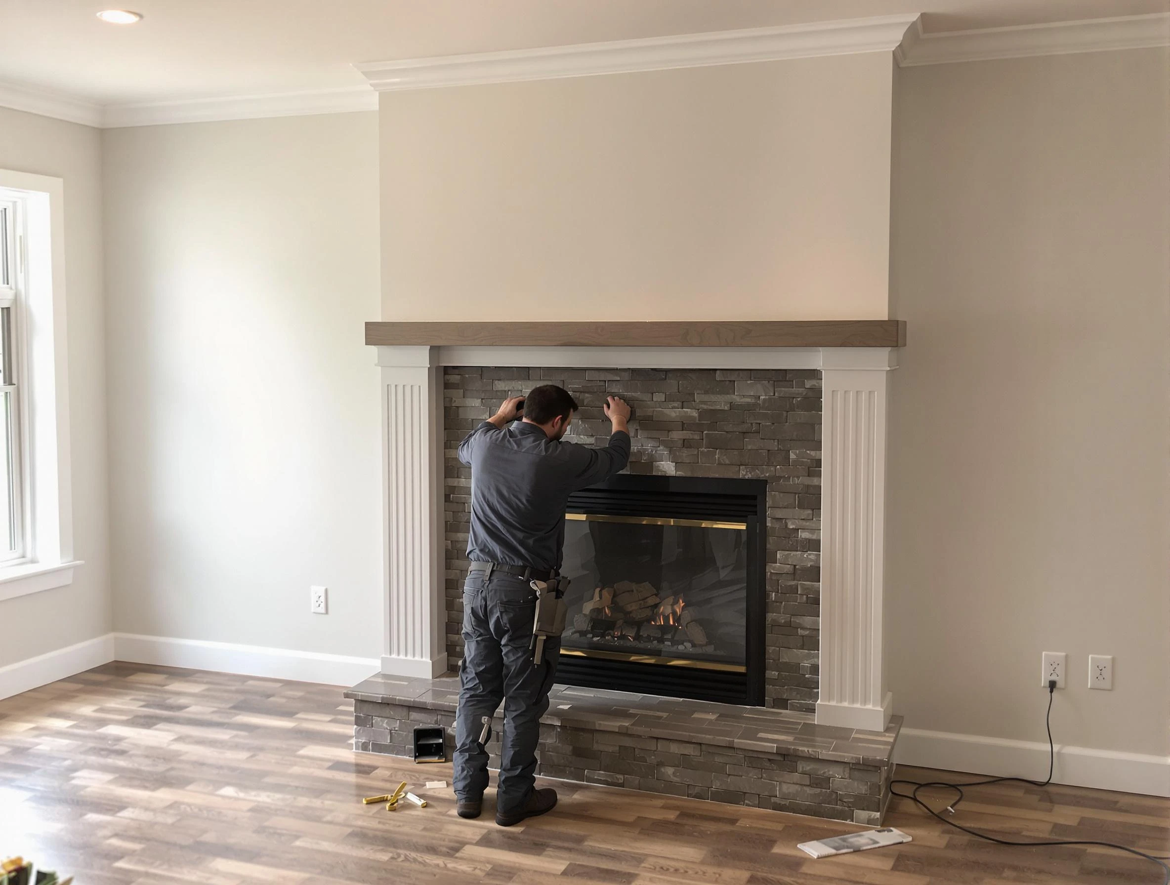 Murray Chimney Sweep finishing a custom fireplace install in Murray, UT